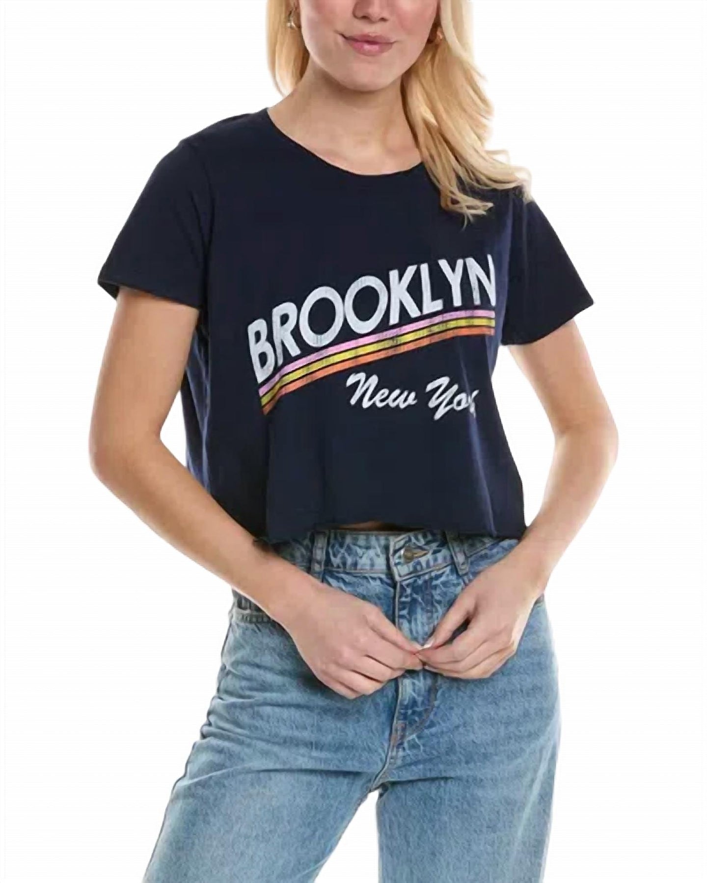 Brooklyn Ny Stripes kurzes T-Shirt in blau