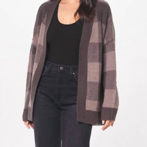 Plaid Dame weiche Strickjacke in taupe