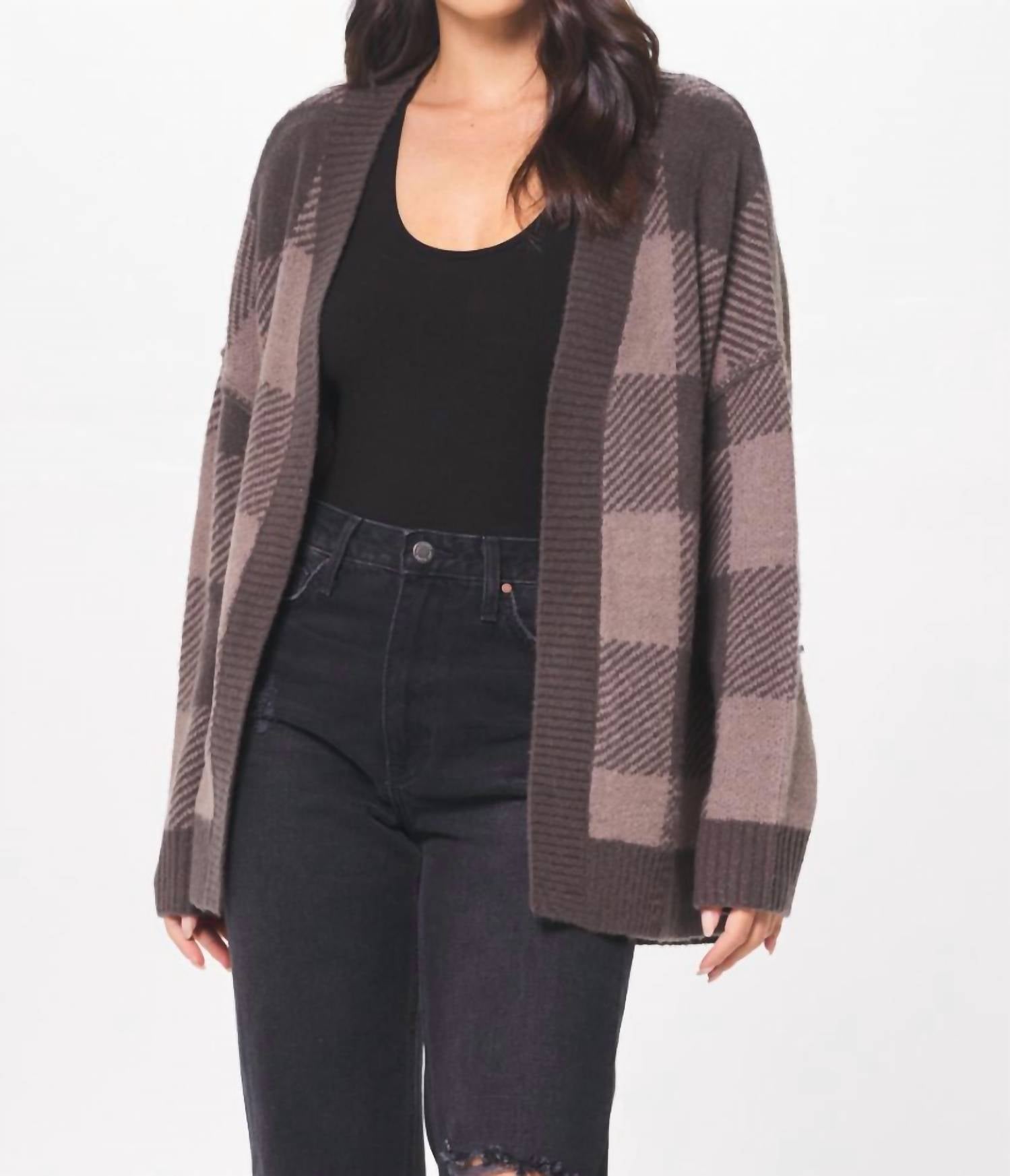 Strickjacke aus weichem Strick mit Karomuster
