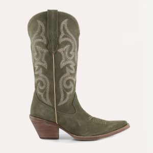 Damen tessa Leder cowgirl Stiefel in Oliven 7749103583292