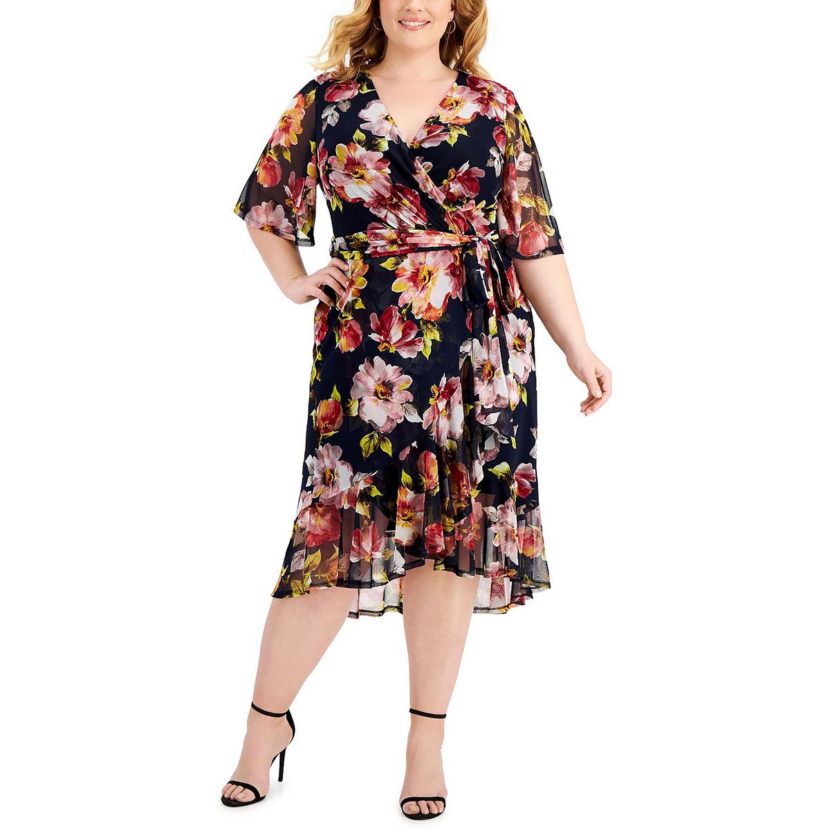 Plus Mesh Florel Wickelkleid