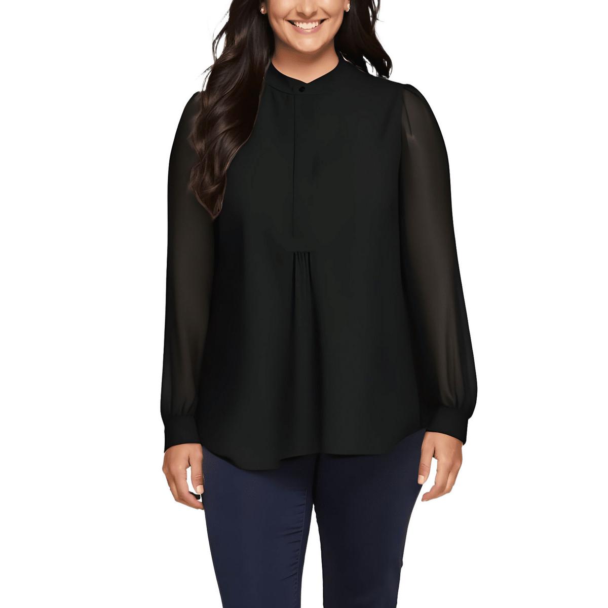 Sheer Langarm-Knopf-Down Top