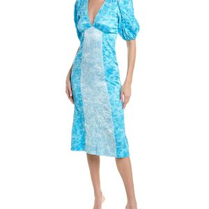 GANNI Crinkled Satin Midikleid