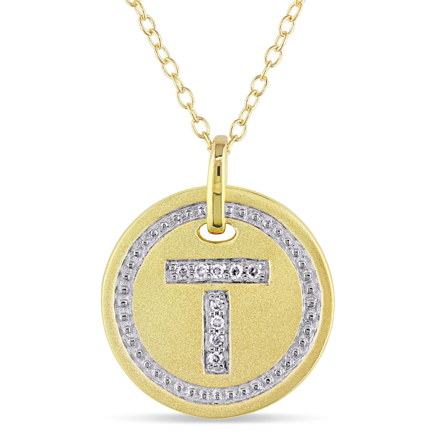 Mimi & Max T Initial Diamant Akzent Anhänger mit Kette in Gelb überzogen Sterling Silber