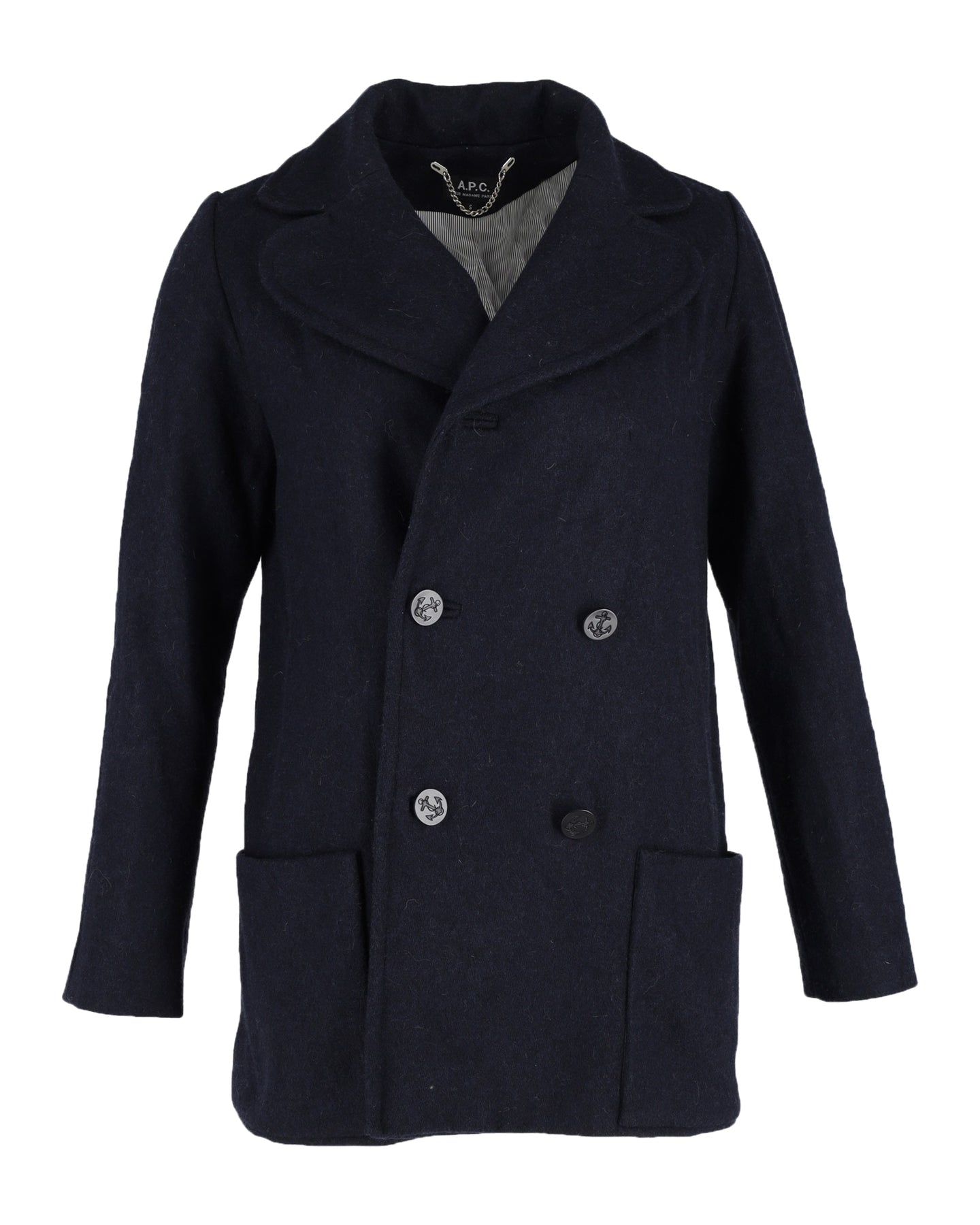 A.P.C. Zweireihiger Mantel aus dunkelblauer Wolle