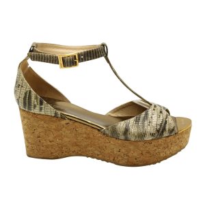 Jimmy Choo Cork Wedge Sandalen mit Schlangenhautprint in beige Leder 7764863942716