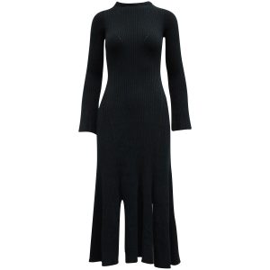 Sandro Rony geripptes Midikleid aus marineblauem Polyamid 7764865843260