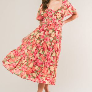 LOVE IS BLOOMING Gewebtes Midikleid