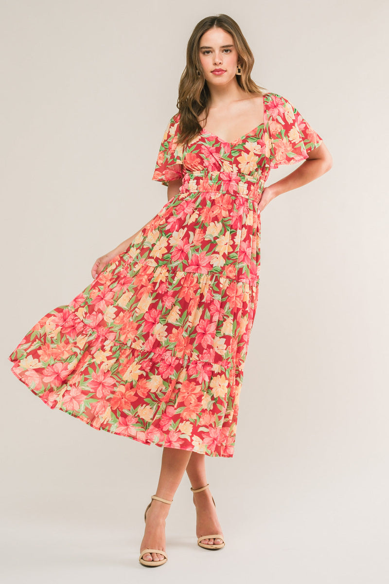 LIEBE IST BLOOMING gewebt MIDI Kleid