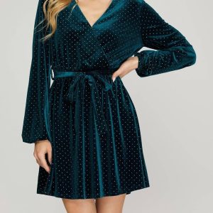 Chorhemdkleid mit Goldpunkten aus blaugrünem Samt