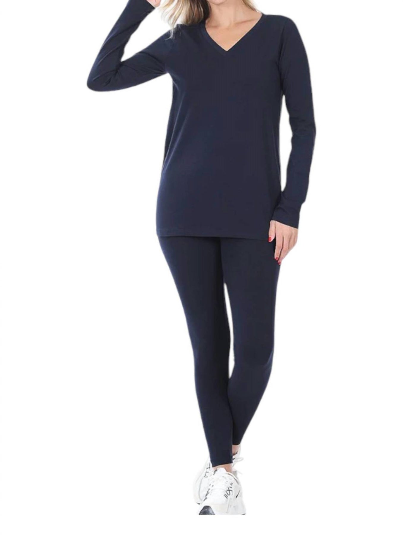 Vneck Top und Leggings Lounge Pyjama Set in Dunkelblau
