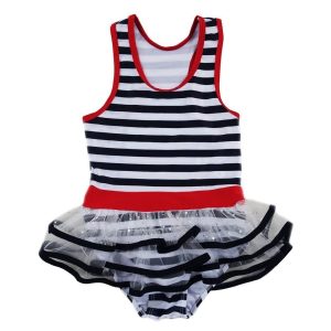 Kleine Mädchen Dunkelblau Weiß Stripe Skirted One Piece Badeanzug 2T-7