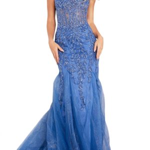 Mermaid Embellished Kleid in Wolkenblau