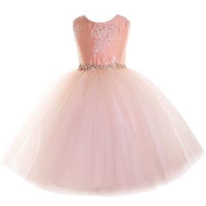 kleine Mädchen staubig rosa Perlen applique Blumenmädchen Kleid 2T-6