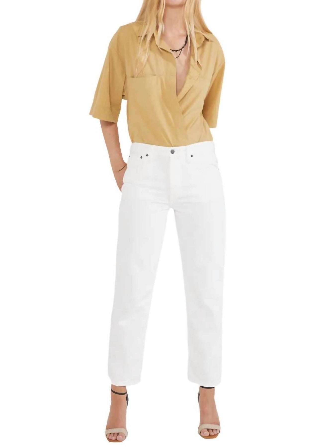 Rhea mittlerer Bund Crop Jeans im Vintage Weiß