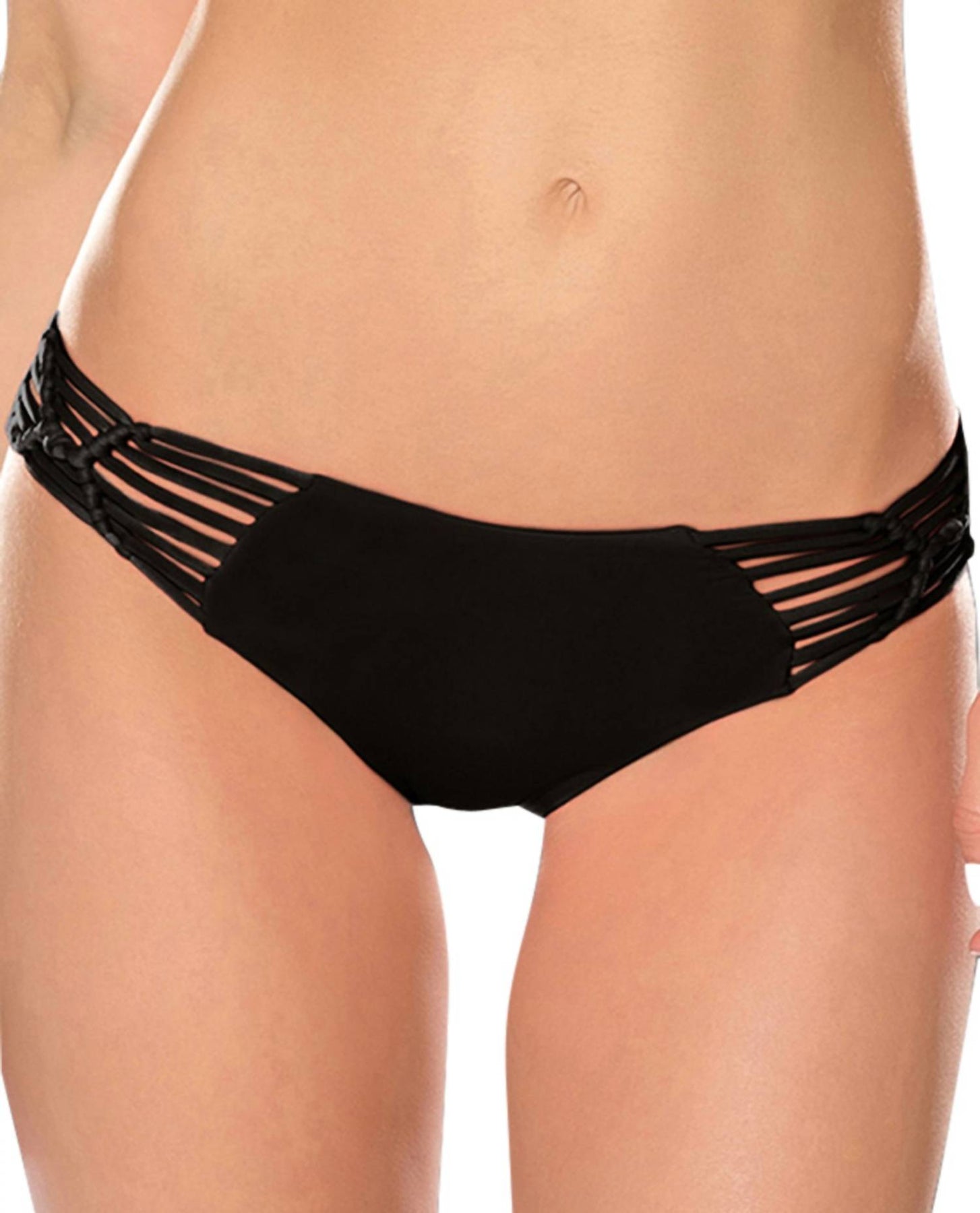 Damen elektrische Strom solide Macrame Hipster Bikini Bottom in schwarz