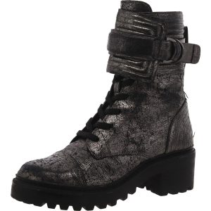 Basia Leder Metallic Combat & Schnürstiefel