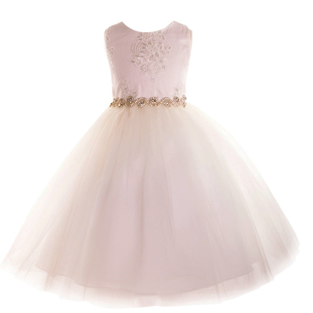 Große Mädchen Elfenbein Perlen Applique Junior Brautjungfernkleid 8-12