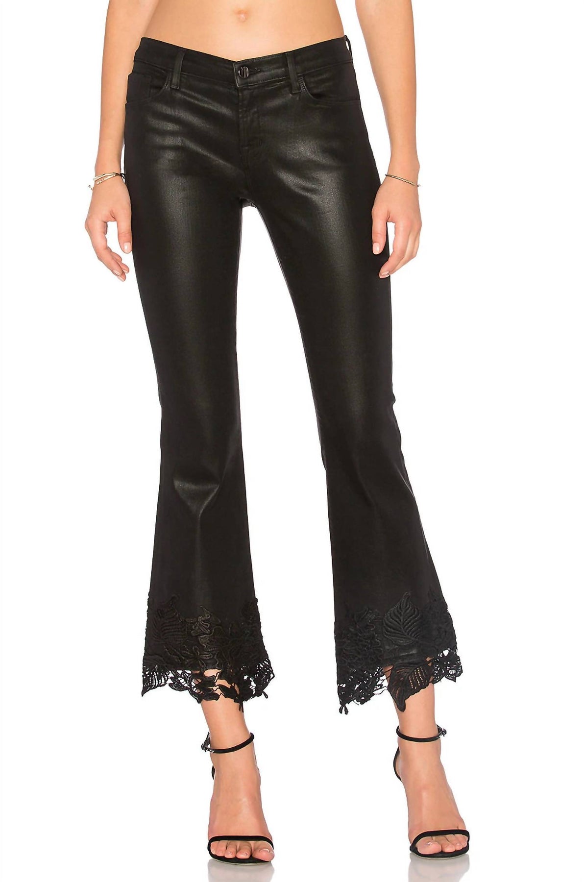 Selena Mid Rise Crop Boot Jeans aus schwarzer Spitze