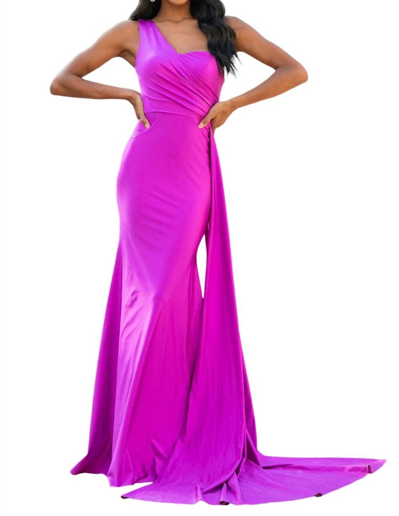 Einschultriges Lycrakleid mit Rüschen in Magenta