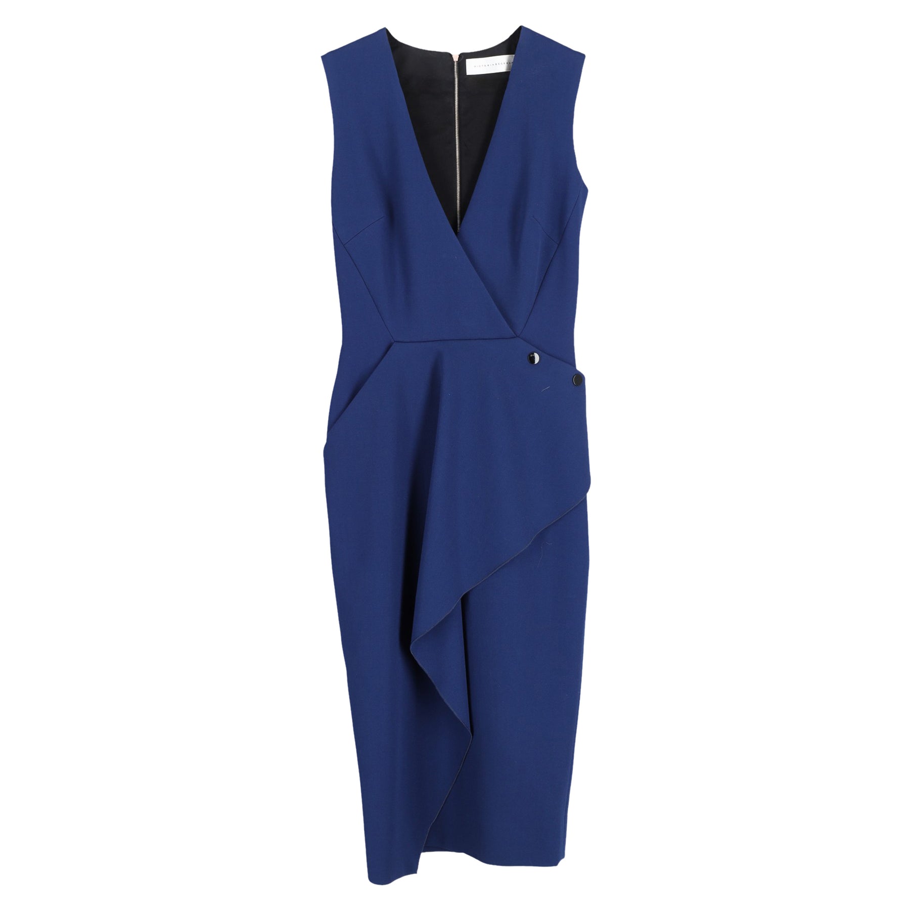 Victoria Beckham Asymmetrisches Kleid mit V-Ausschnitt in Marineblauer Wolle