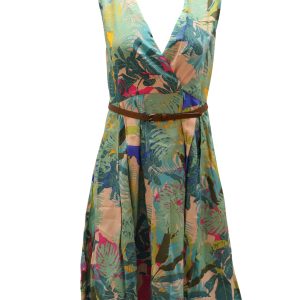 Wochenende Max Mara Kleid mit Gürtel aus Seide mit grünem Muster
