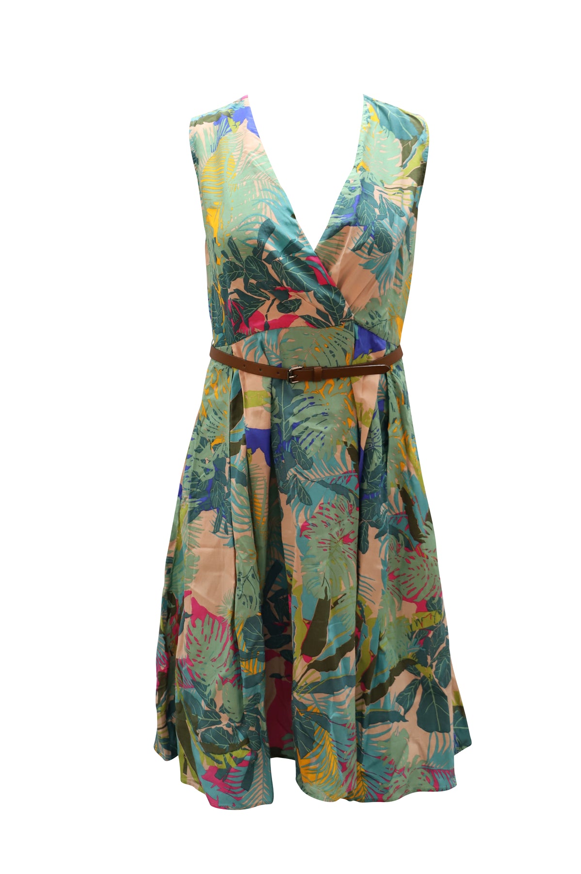 Wochenende Max Mara Kleid mit Gürtel aus Seide mit grünem Muster