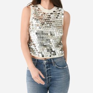 Cora Tanktop mit elfenbeinfarbenen/silbernen Pailletten
