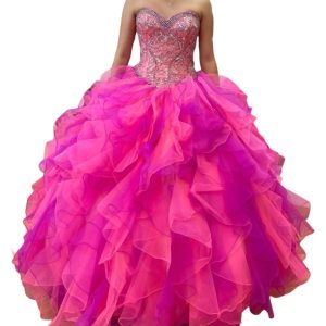 Strapless Quinceañera Kleid aus heißem Koralle/ Magenta 7764899528764