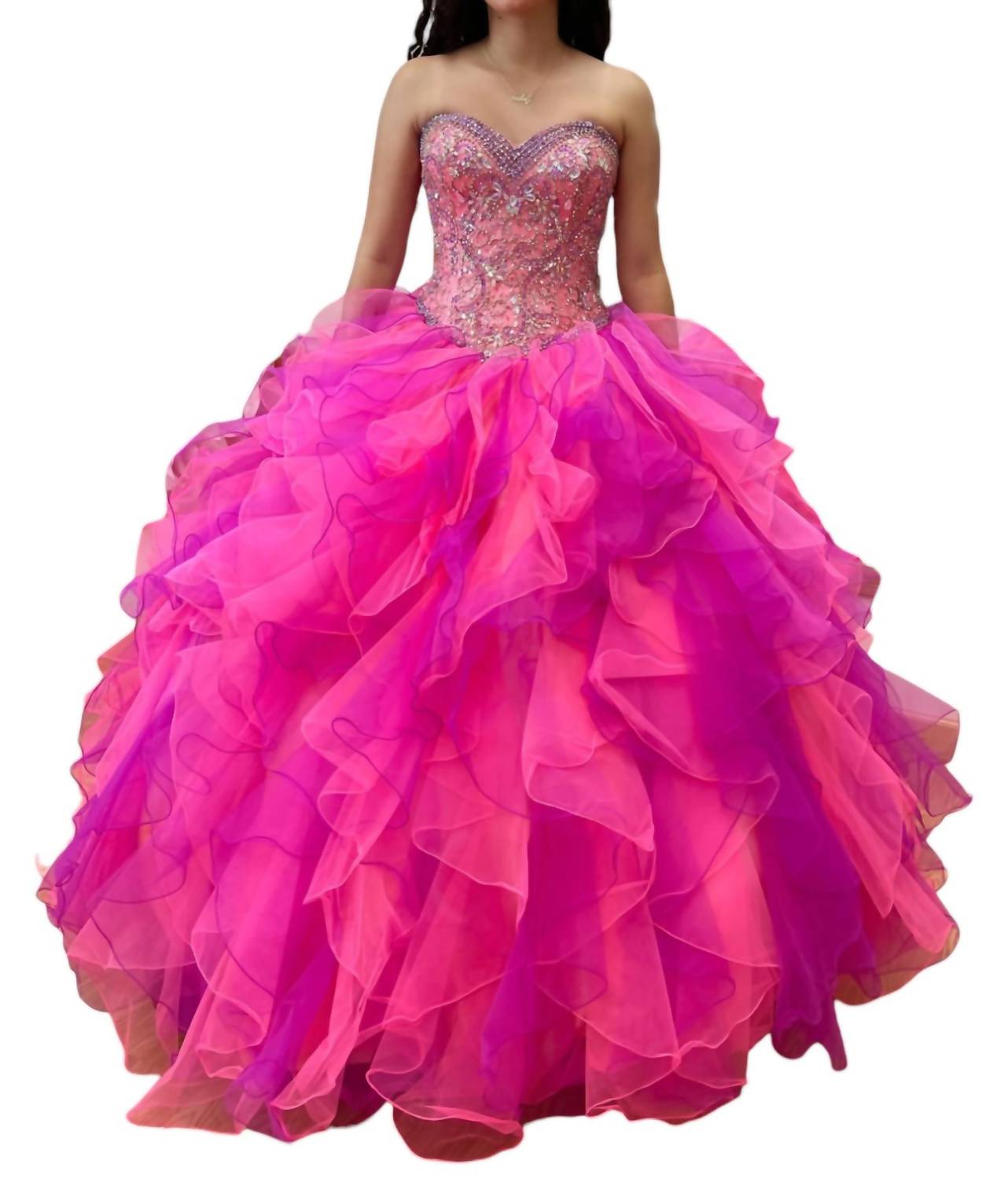 Trägerloses Quinceañera Kleid in heißer Koralle / Magenta