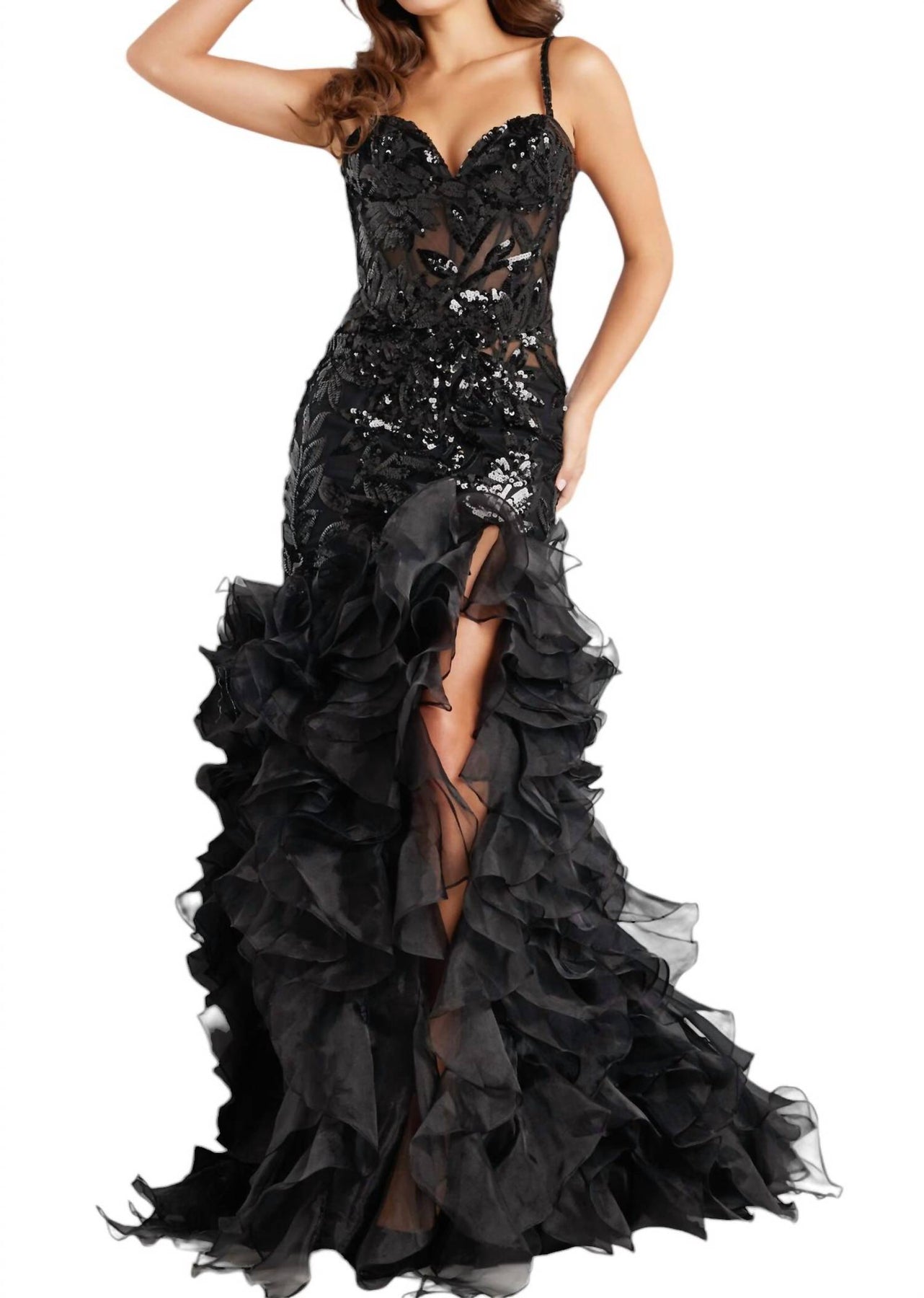 Verziertes Mermaid Kleid in Schwarz