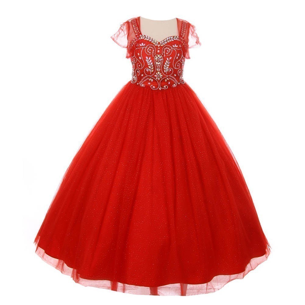Rotes Bolero-Kleid aus Tüll mit Strasssteinen für große Mädchen, Kleid für besondere Anlässe, Größe 8–16