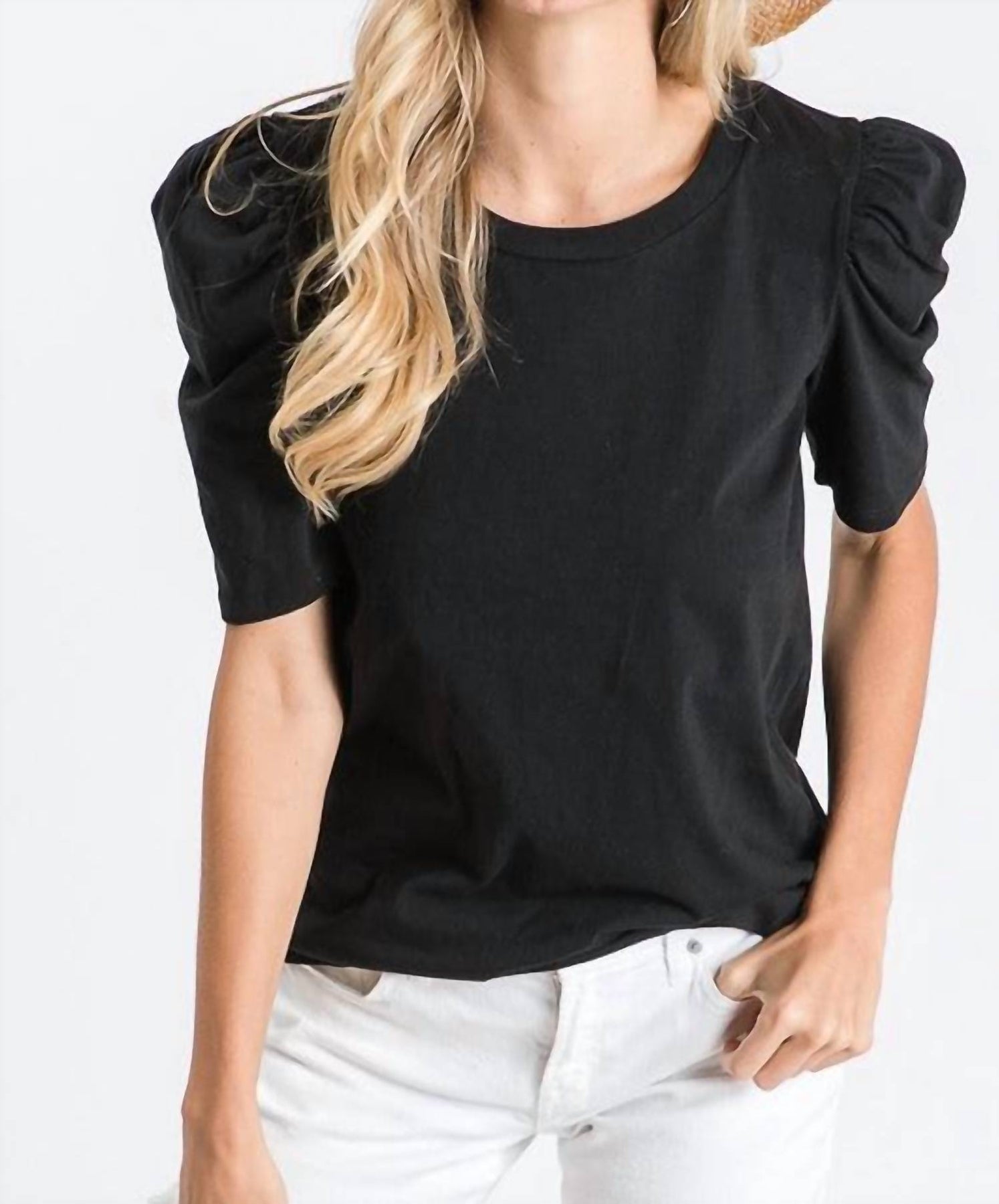 Puff Kurzarm-Top in Schwarz