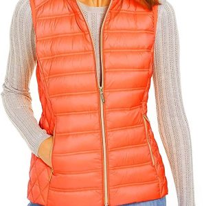 Down Puffer Vest Jacke mit abnehmbarer Kapuze in orange