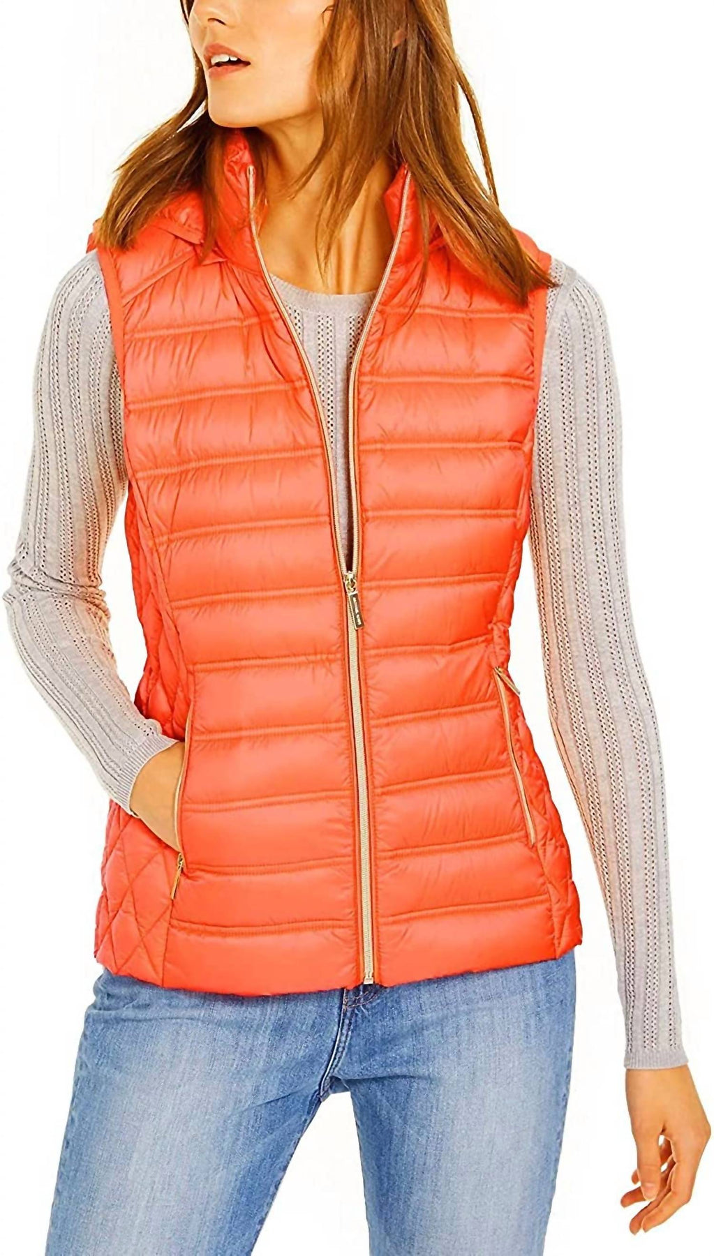Daunenjacke mit abnehmbarer Kapuze in Orange