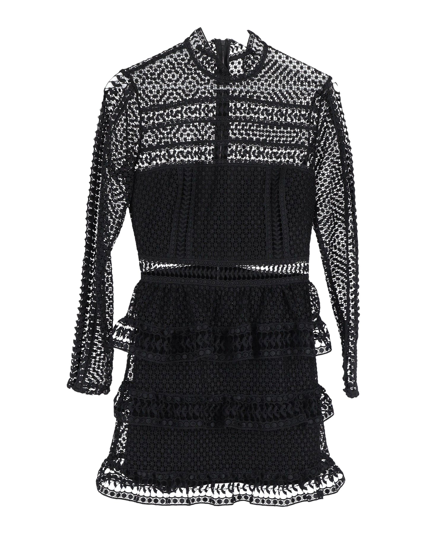 Self-Portrait Mock-Neck Spitze Rüschen Minikleid in Schwarz Viskose