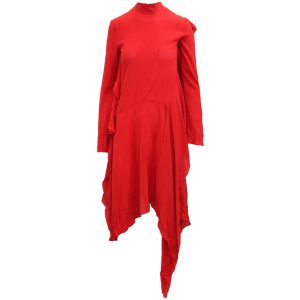Petar Petrov Dana asymmetrisches Rüschenkleid aus roter Seide 7764864106556