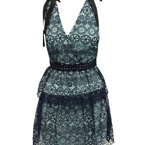 Self-Portrait Schleifendetail-detailed tiered Guipure Spitze Kleid aus blauem Polyester 7764864663612