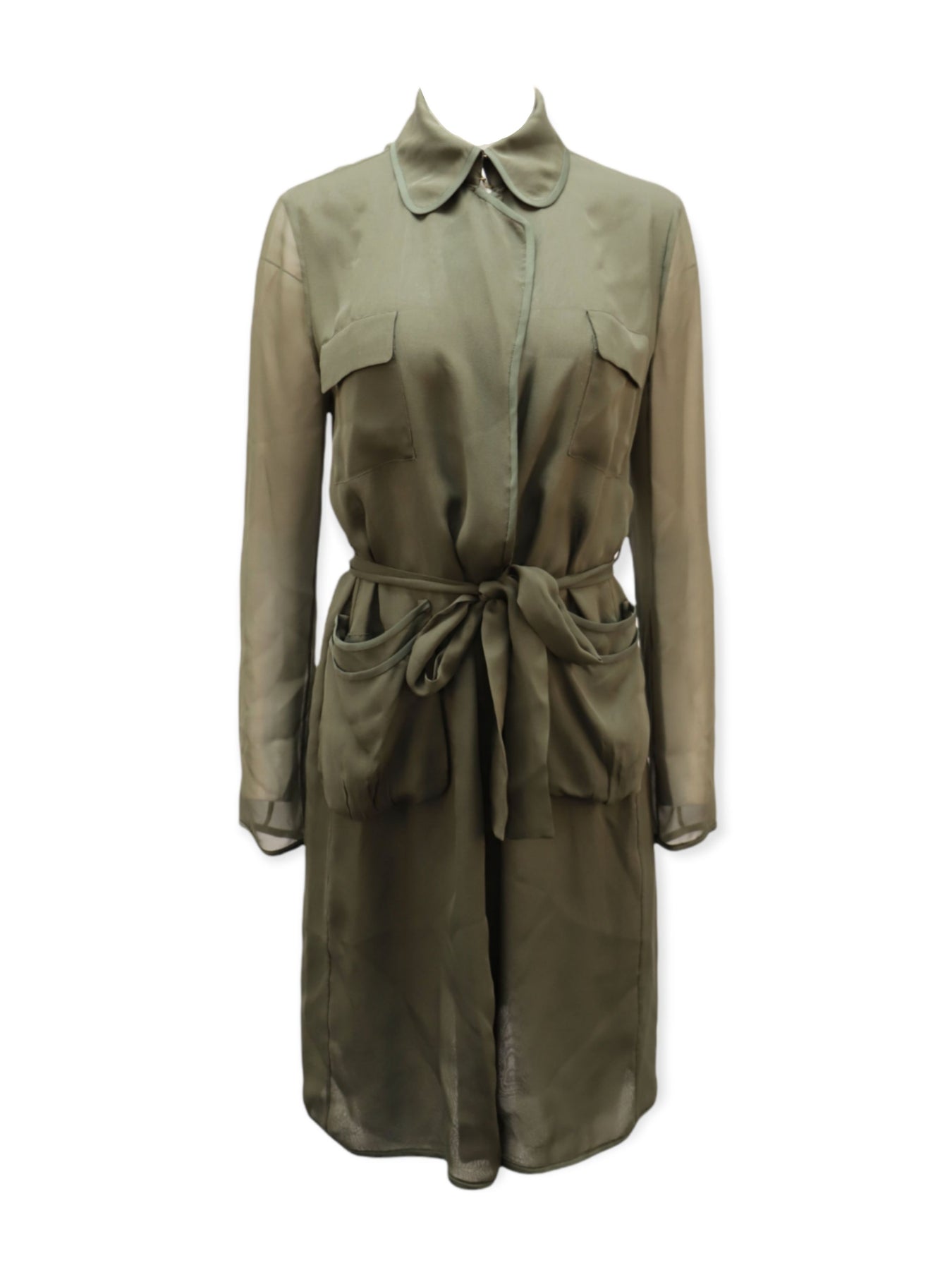 Diane Von Furstenberg Blaine Gürteljacke aus olivgrüner Seide