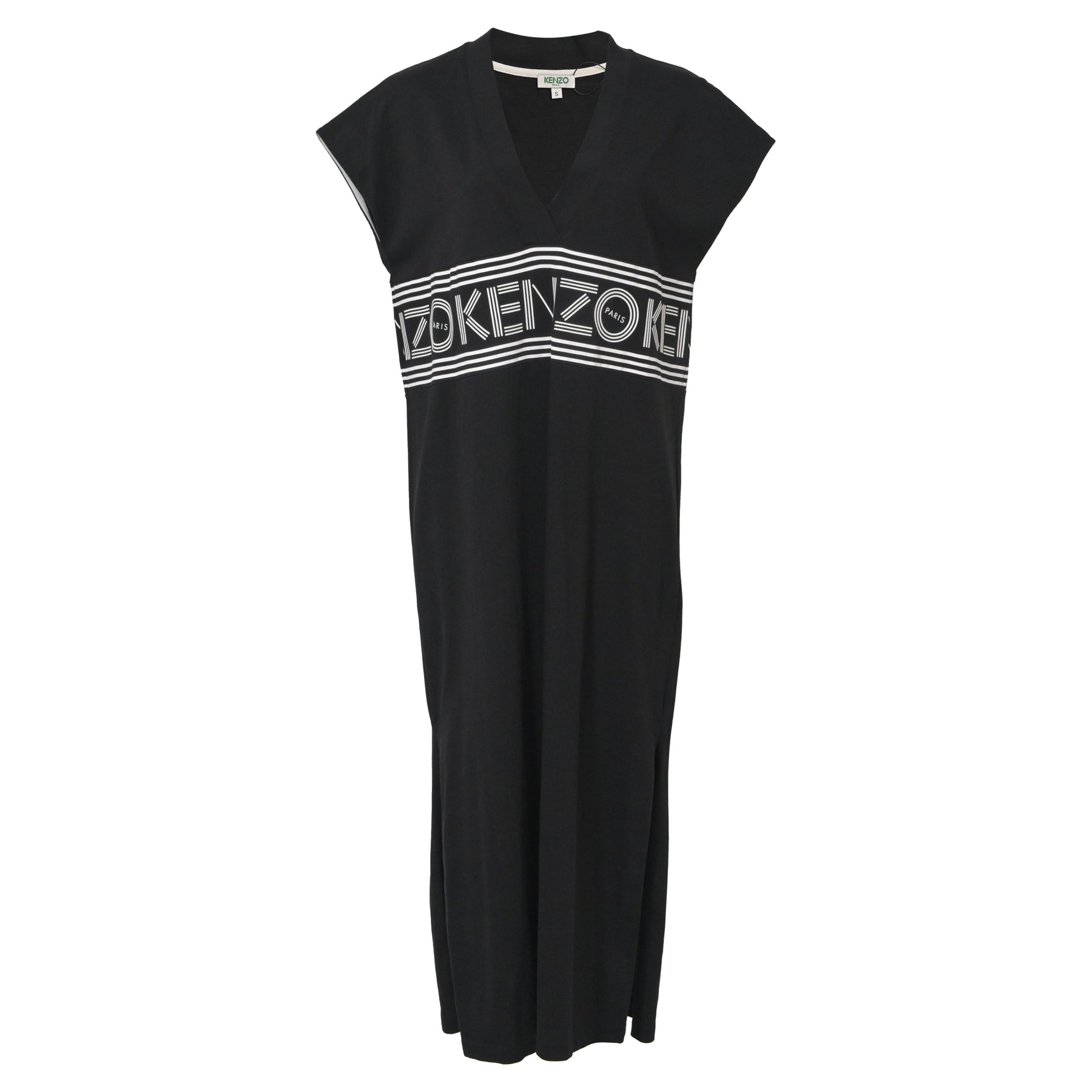 Kenzo Midikleid mit V-Ausschnitt aus schwarzer Baumwolle