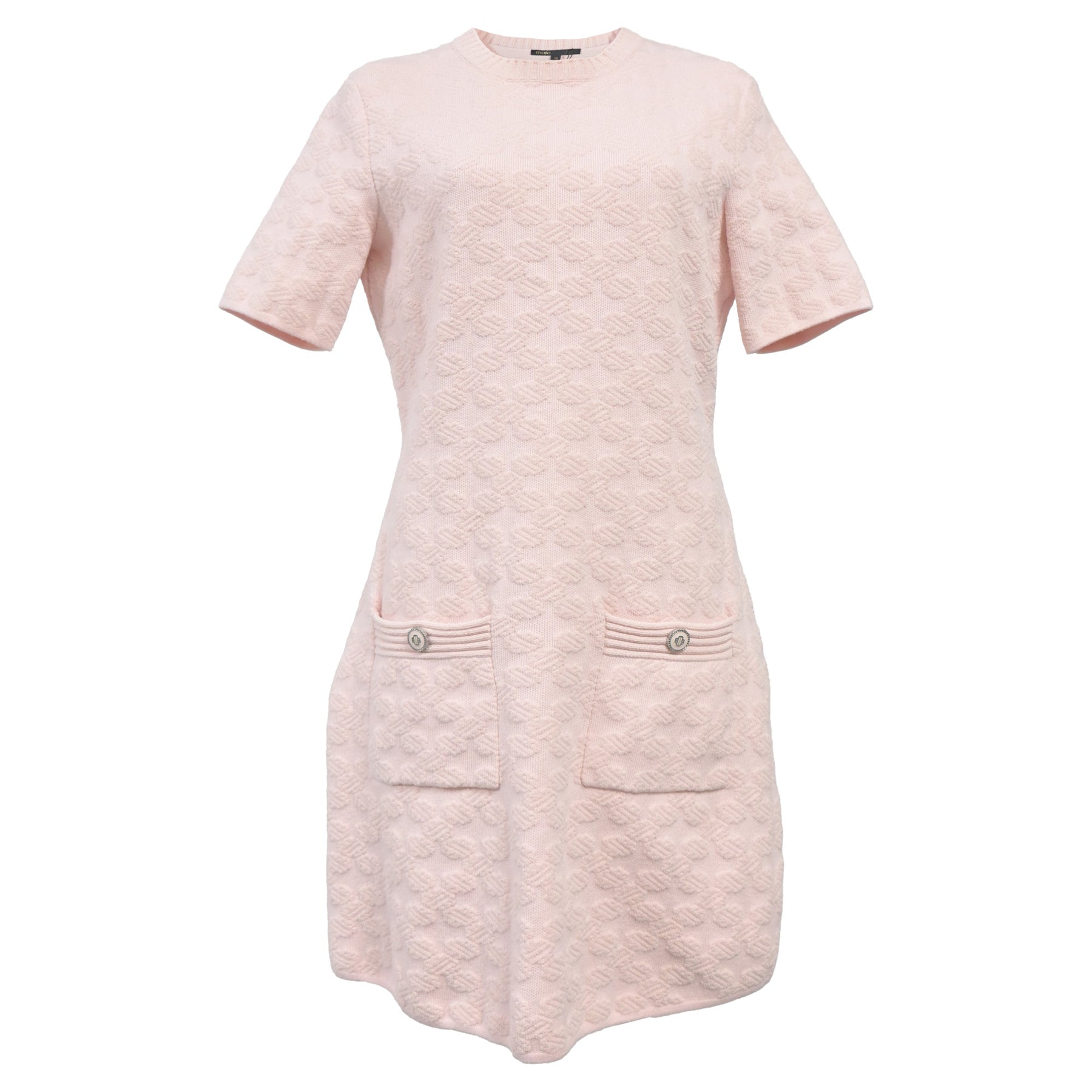 Maje Riviere Logo Strickkleid aus Pastellrosa Polyester