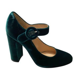 Gianvito Rosi Lorraine Mary Jane Pumps aus grünem Samt 7764867711036