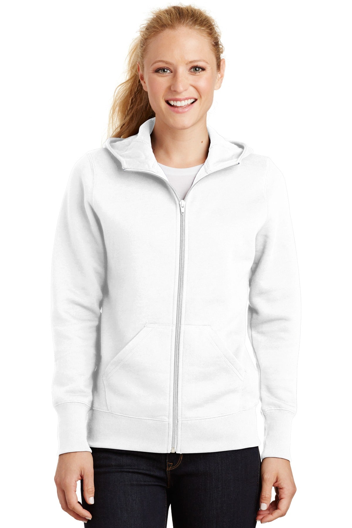 Sport-Tek Damen-Fleecejacke mit durchgehendem Reißverschluss und Kapuze. L265