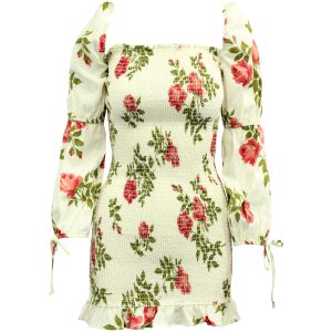 Reformation Hilary Jolie Blumenkleid aus cremefarbenem Leinen 7764865155132