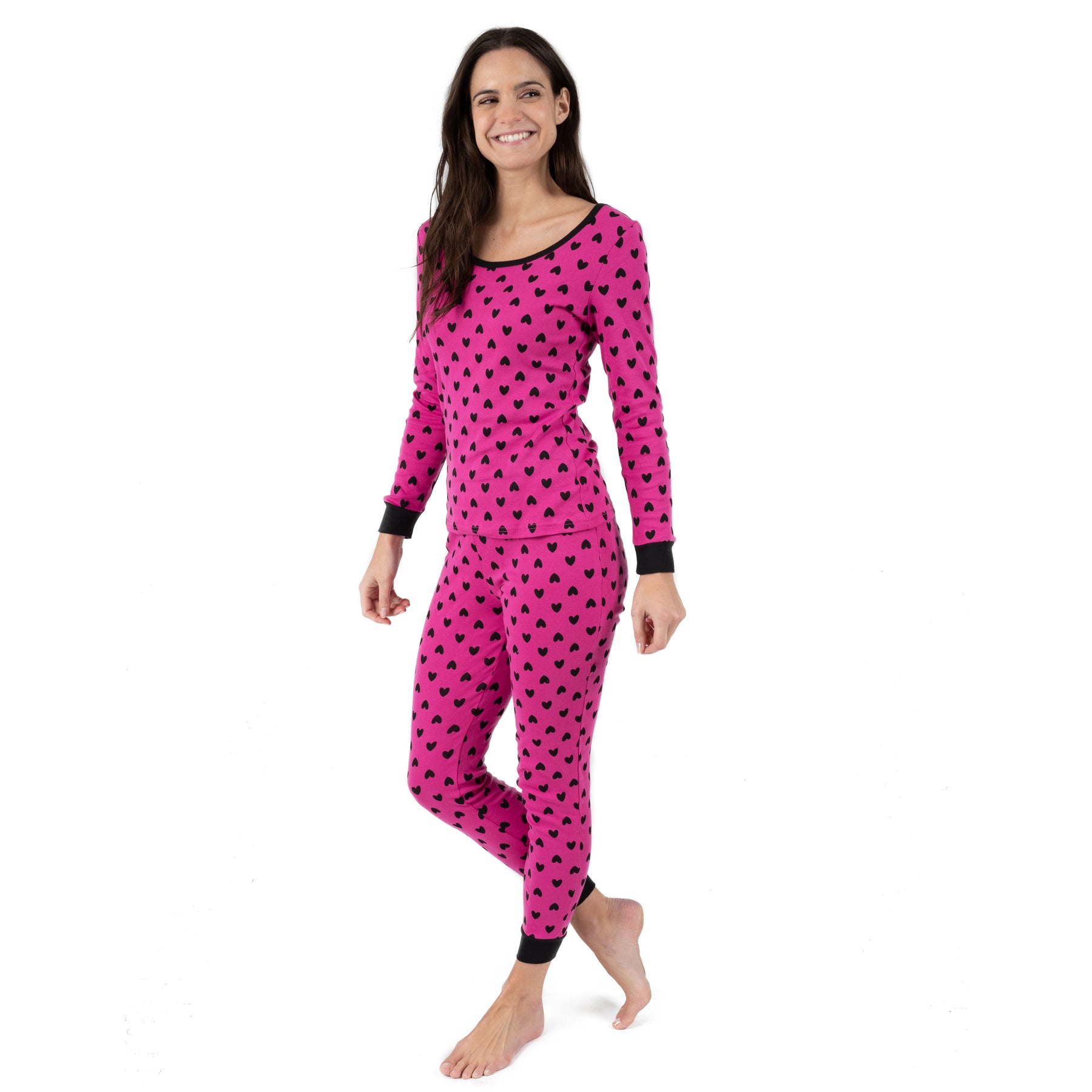 Damen zweiteilige Baumwolle Pyjamas Herzen schwarz
