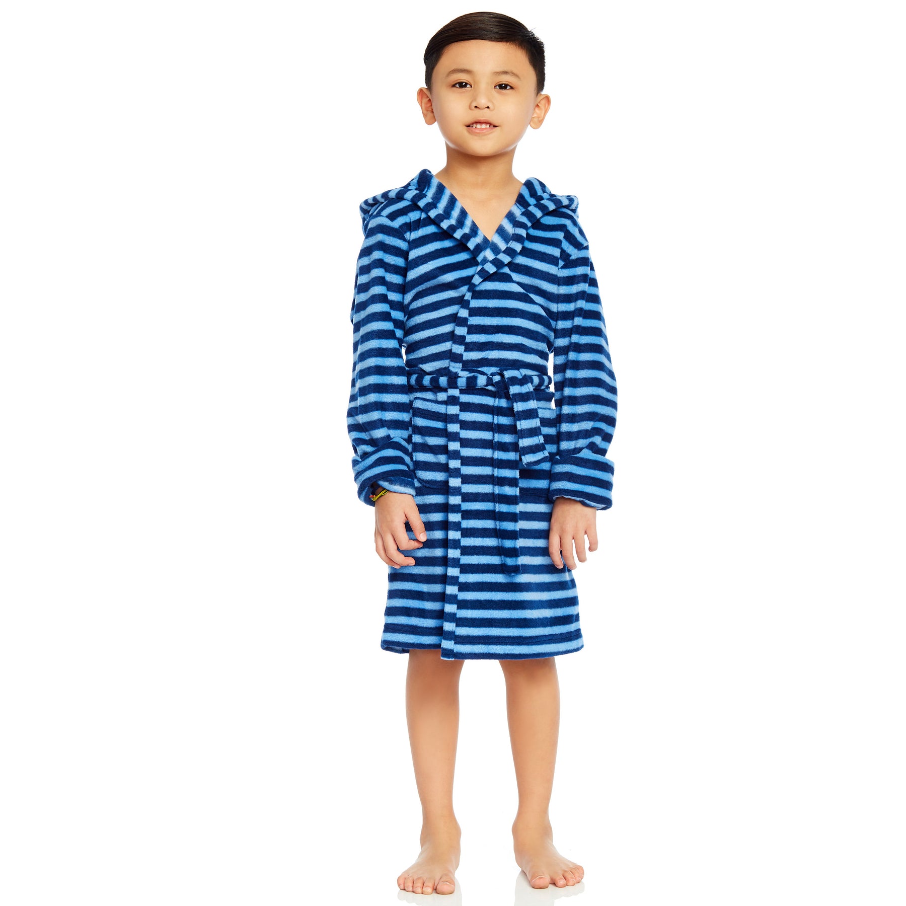 Kinder Fleece mit Kapuze Bademantel gestreift