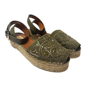 Valentino Garavani Verzierte Espadrilles in Khaki Wildleder