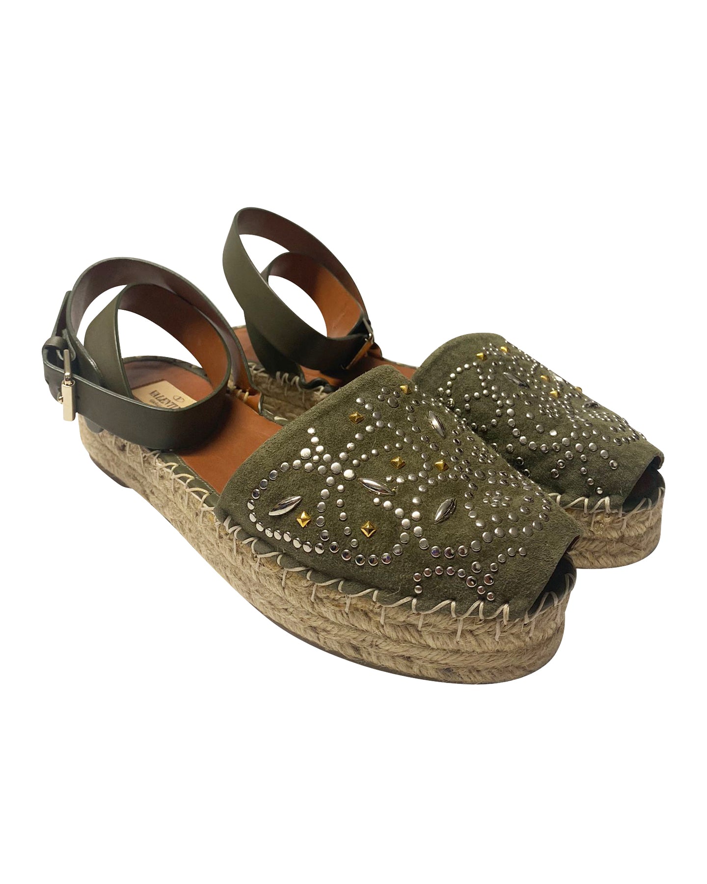 Valentino Garavani Verzierte Espadrilles in Khaki Wildleder