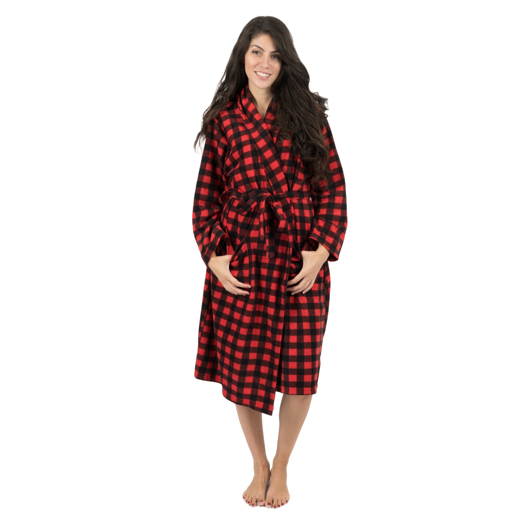 Weihnachten Damen Fleece Bademantel kariert