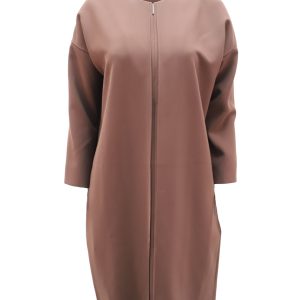 Vince Midi Sack Kleid mit Frontreißverschluss aus braunem Polyester